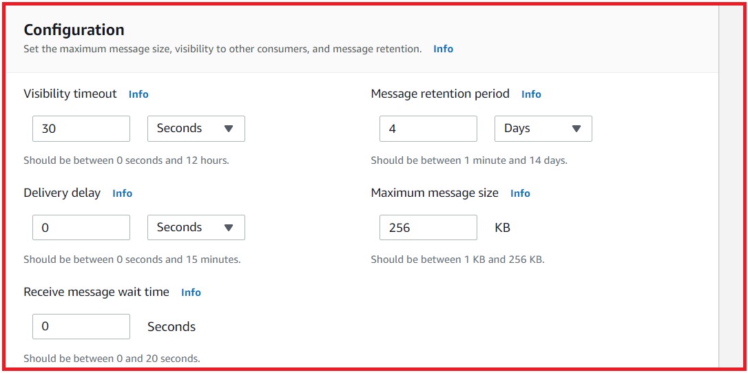 Picture showing the Configuration section while creating a queue